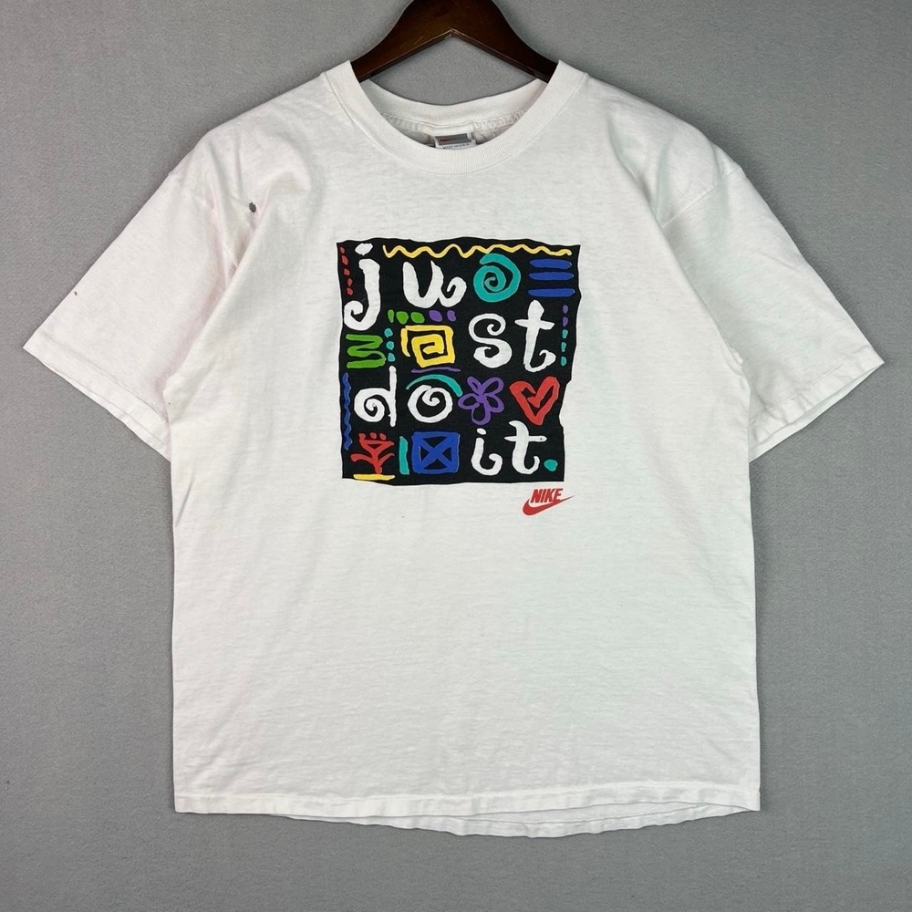 Vintage Just Do It Colorful Graffiti Artistic Nike Box Logo White Tee Shirt M